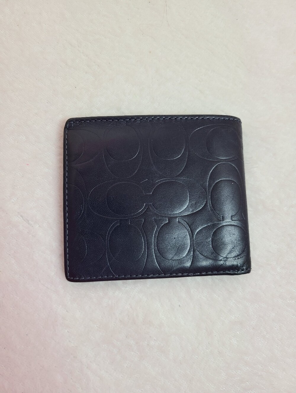COACH Men's Leather Embossed Logo Bifold Slim Wallet In Navy - Picture 2 of 5